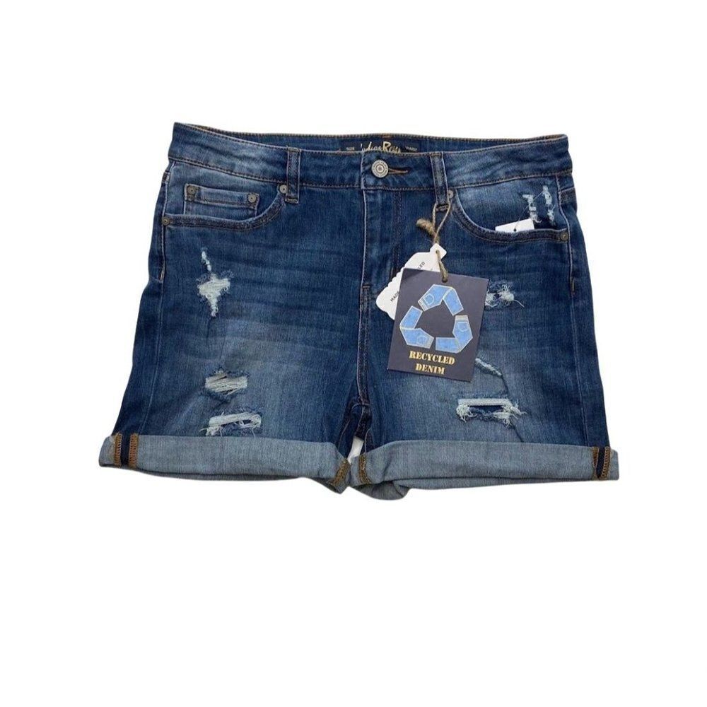 Indigo Rein Midi Jean Shorts‎ 3 Juniors' Distressed Destructed Faded Stretch NEW